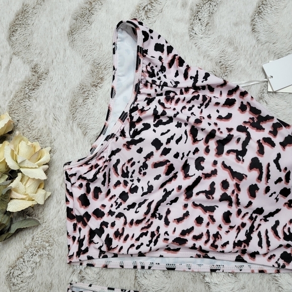 Grace Karin Pink Cheetah Leopard High Rise One Shoulder Bikini Swimsuit NWT Sz M - Picture 4 of 13